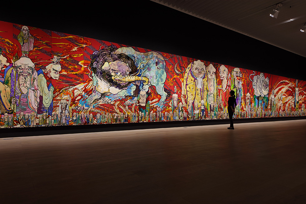 《五百羅漢図》[白虎]（部分）展示風景／Takashi Murakami's The 500 Arhats [The White Tiger] (detail)