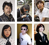 From upper left: <br />Aida Makoto <br />(Photo: Matsukage Hiroyuki, <br />Courtesy: Mizuma Art Gallery), <br />Asabuki Mariko, Kokubo Eiichiro, <br />Shinsan Nameko, Ozaki Tetsuya, <br />Kataoka Mami (Photo: Jennifer Yin)